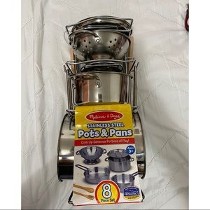 Brand new Melissa & Doug Stainless Steele pots and pans